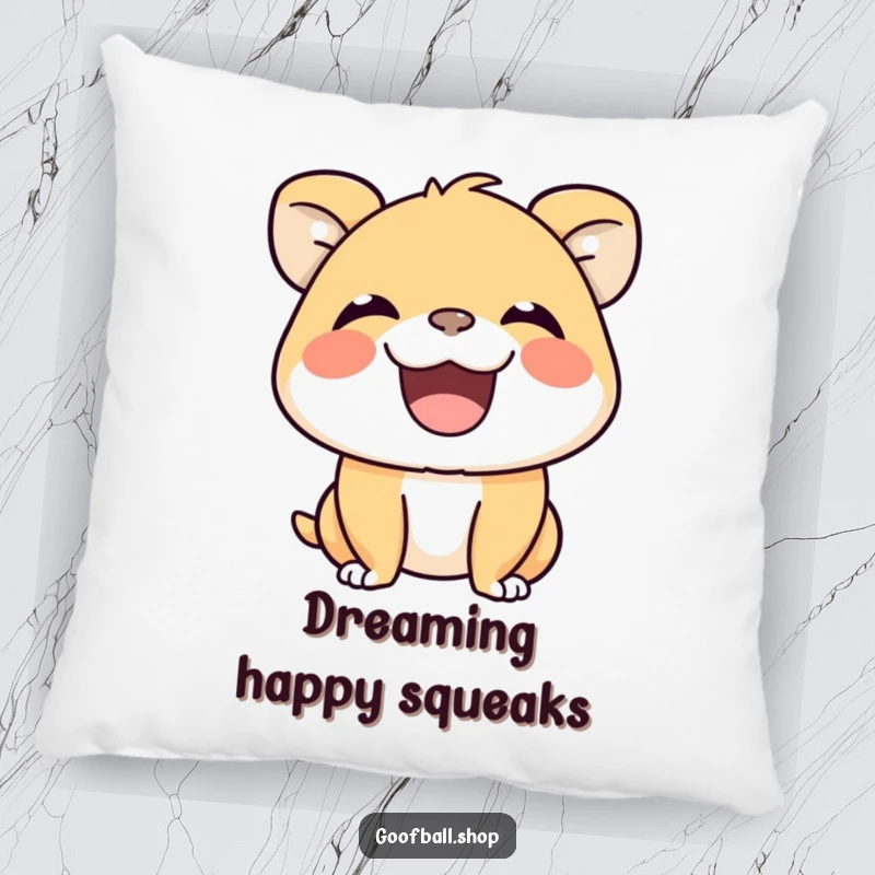 Funny Pillow showcasing a happy animal's wide grin, radiating silent, joyous squeaks and bringing comfort and cheer.