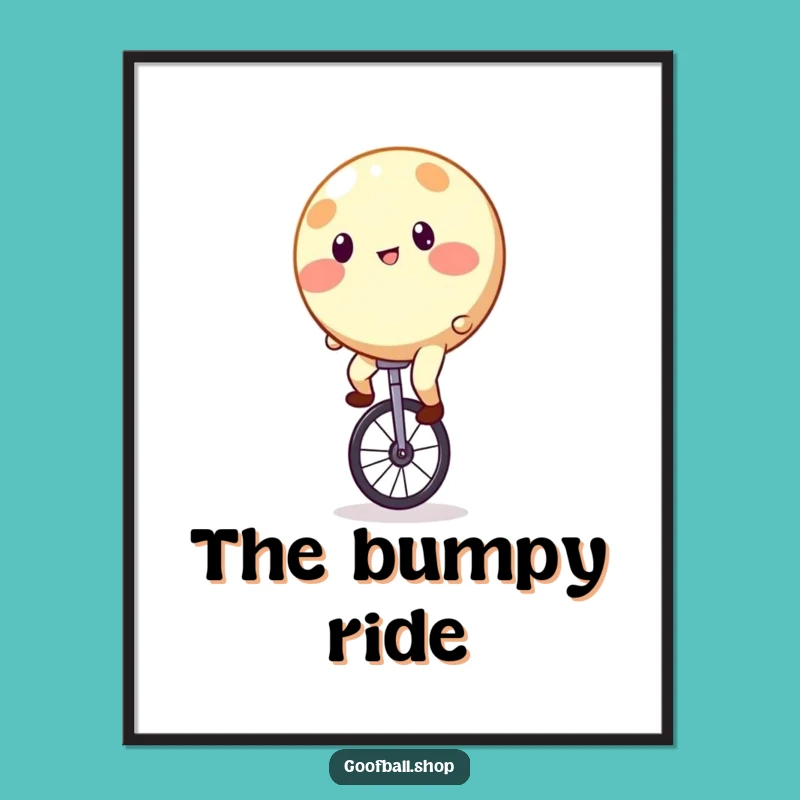 Funny Spotty Unicycle Digital Art: Wobbly Character Print, Hilarious Decor Gift