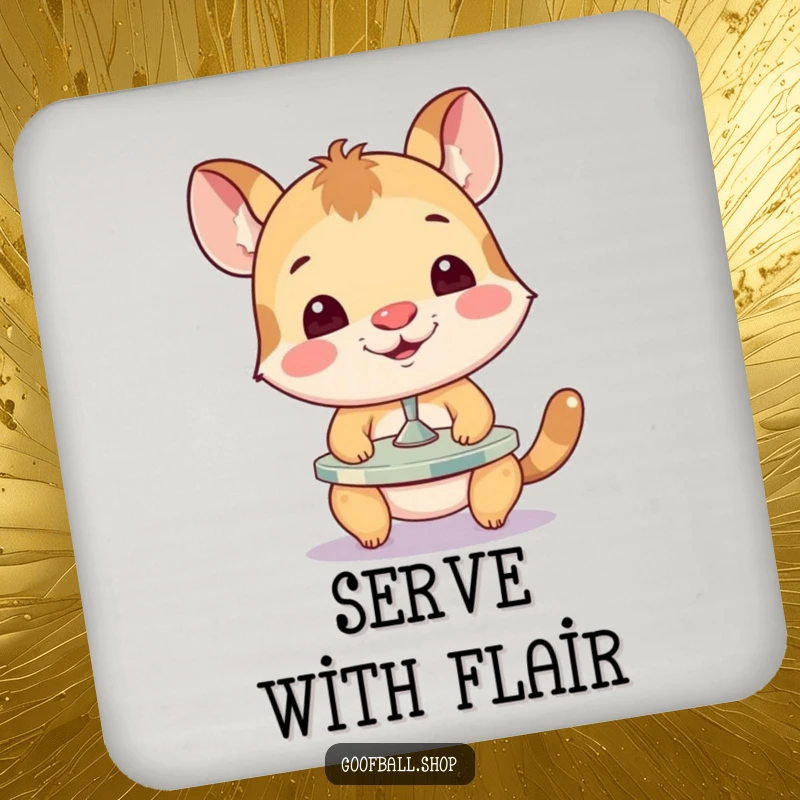 Funny Drink Coaster showing a focused animal balancing a spinning plate on its nose, a miniature act of comedic genius.