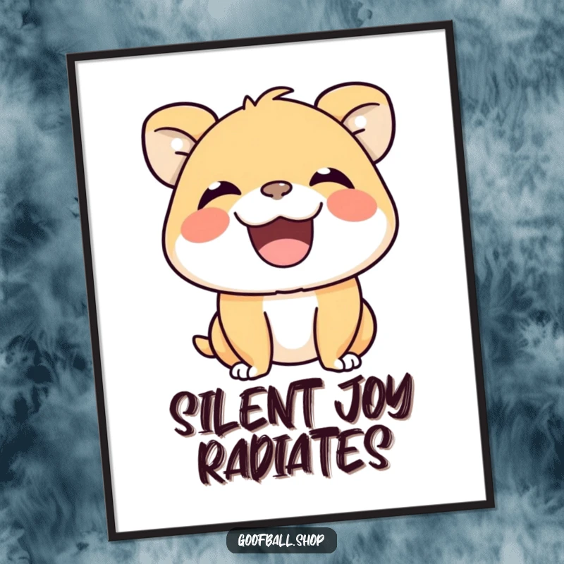 Funny Poster of an ecstatic animal with a wide, joyous grin, conveying silent squeaks of pure, unadulterated happiness.