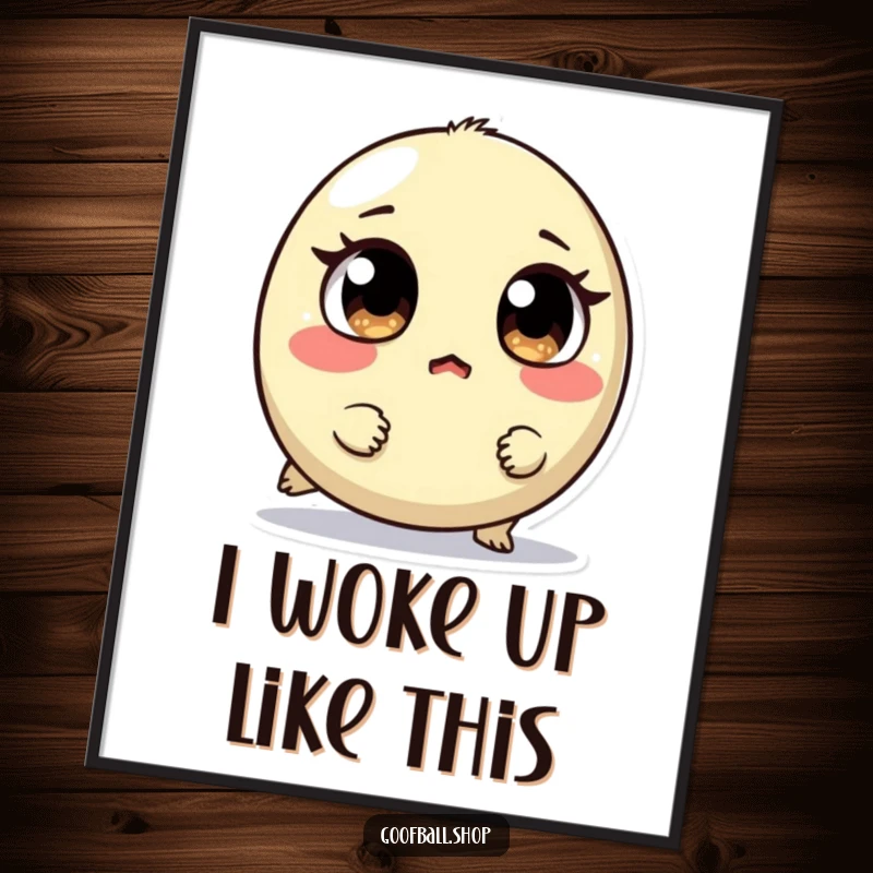 Funny Free Printable Wall Art: Small round creature, mismatched eyes, tripping over feet, surprised face, comical, downloadable.