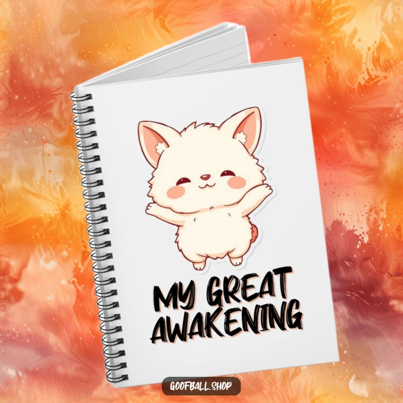 Funny Notebook cover: A fluffy being with large floppy ears in a funny, exaggerated stretching pose.
