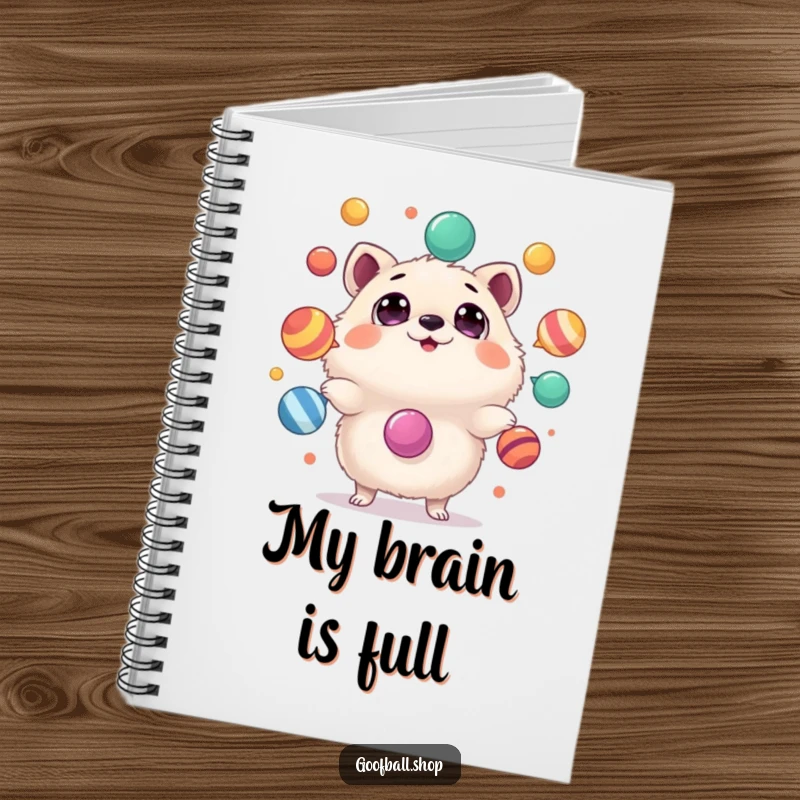 Funny Notebook: A fluffy animal with astonished eyes is juggling colorful objects, perfect for jotting down surprising thoughts.
